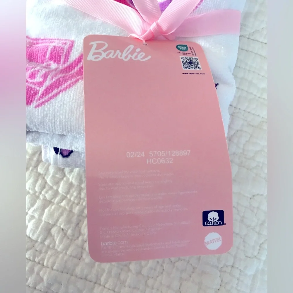 Barbie 2 Bath Hand Kitchen Towel Set Original New with Tags